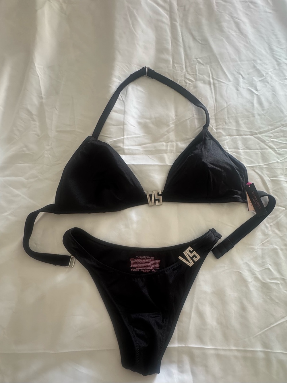 Victoria's Secret Black Rhinestone VS Logo Triangle Bikini